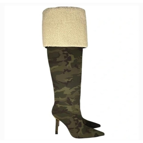 GOOD AMERICAN High Kickstand Camo Over The Knee Boots - Picture 2 of 15